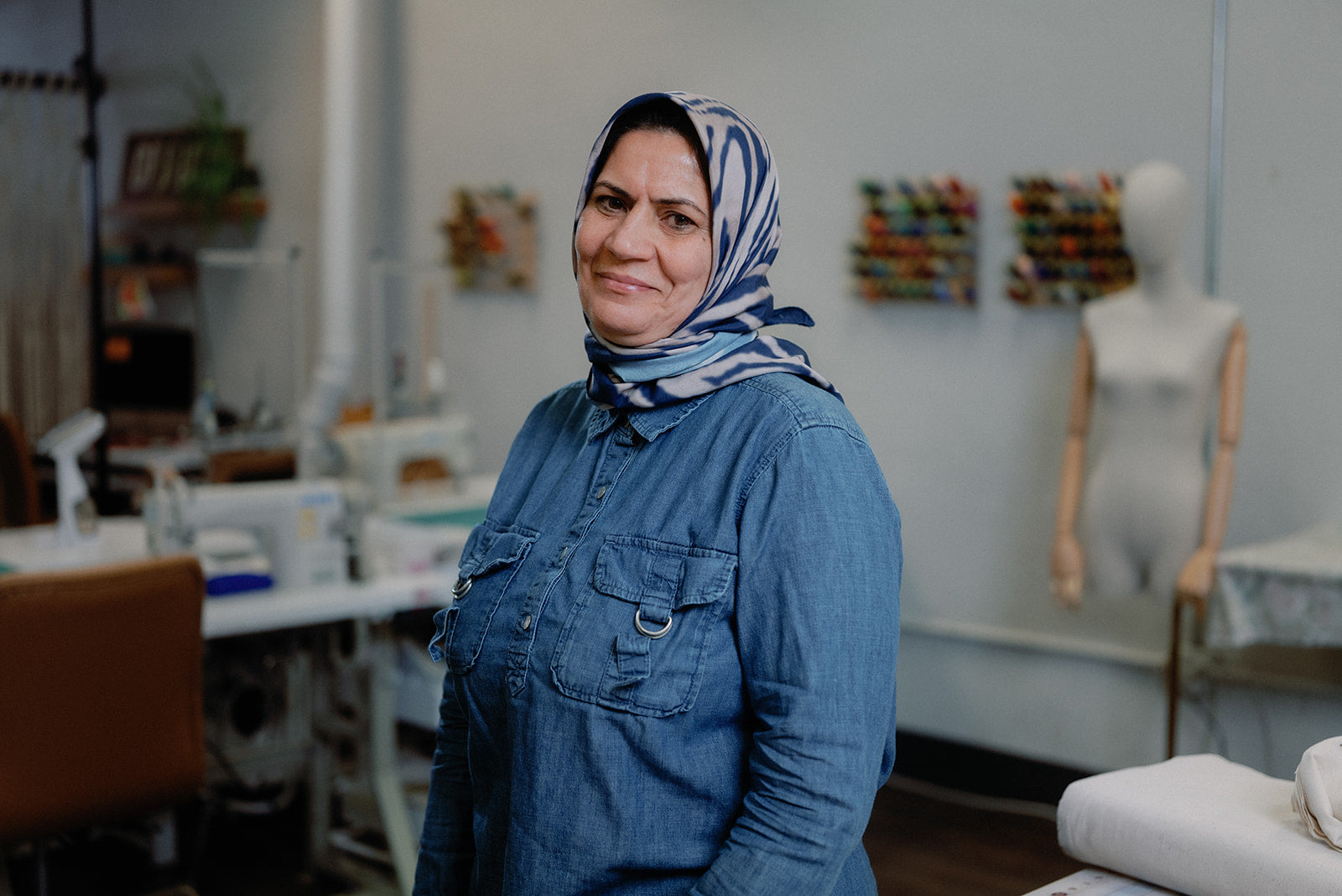 Arzo is from the country of Iraq. Armed violence made her fearful to go out after 7pm. Arzo and her husband came to America in 2016. She likes the freedom of living in America. Arzo had a sewing machine that she had to leave behind when she fled Iraq. She loves coming to Renew to sew and enjoys friendships with the other women. Arzo is working hard at 2 jobs to be able to send money to her struggling extended family that remain in Iraq. Arzo's dream is to own a business.