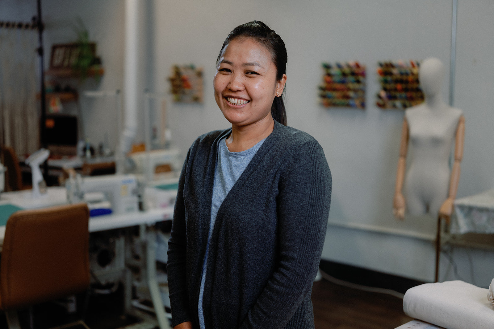 Elly is originally from Myanmar and belongs to the Chin ethnic group, a Christian minority that has long faced religious persecution and ethnic discrimination. In search of safety and freedom, she fled Myanmar, leaving behind growing instability, military oppression, and threats to her family's well-being. After resettling in the United States, Elly joined Renew in early 2025 as a part-time artisan. While continuing to care for her three children, she brings quiet resilience and creativity to her work.